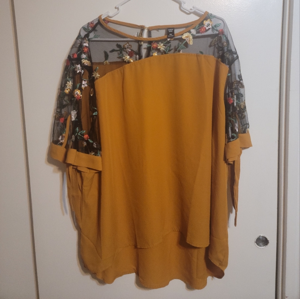Yellow and black floral lace top